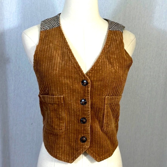 Love Riche brown corduroy and plaid back cropped vest size M - Picture 2 of 6